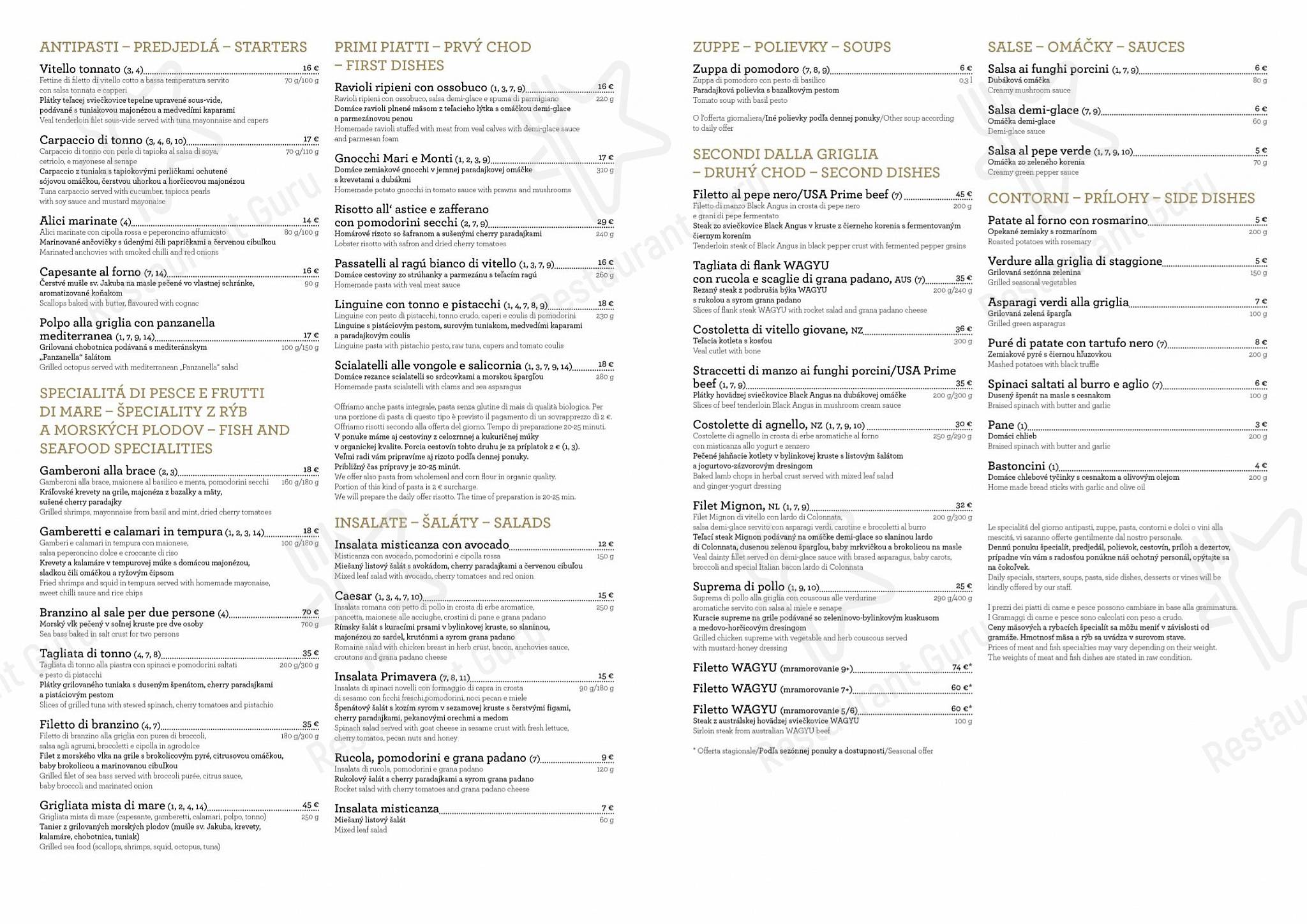 At Home Catering Menu pour Massimo Ristorante dans Bratislava