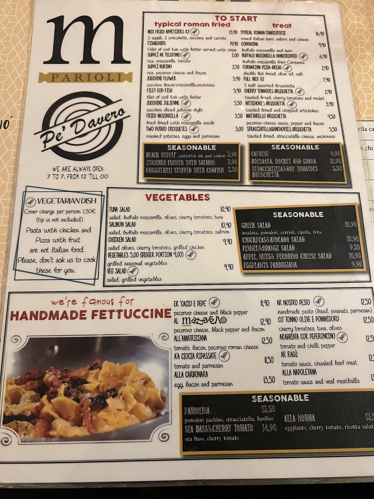Menu di Mattarello Parioli 