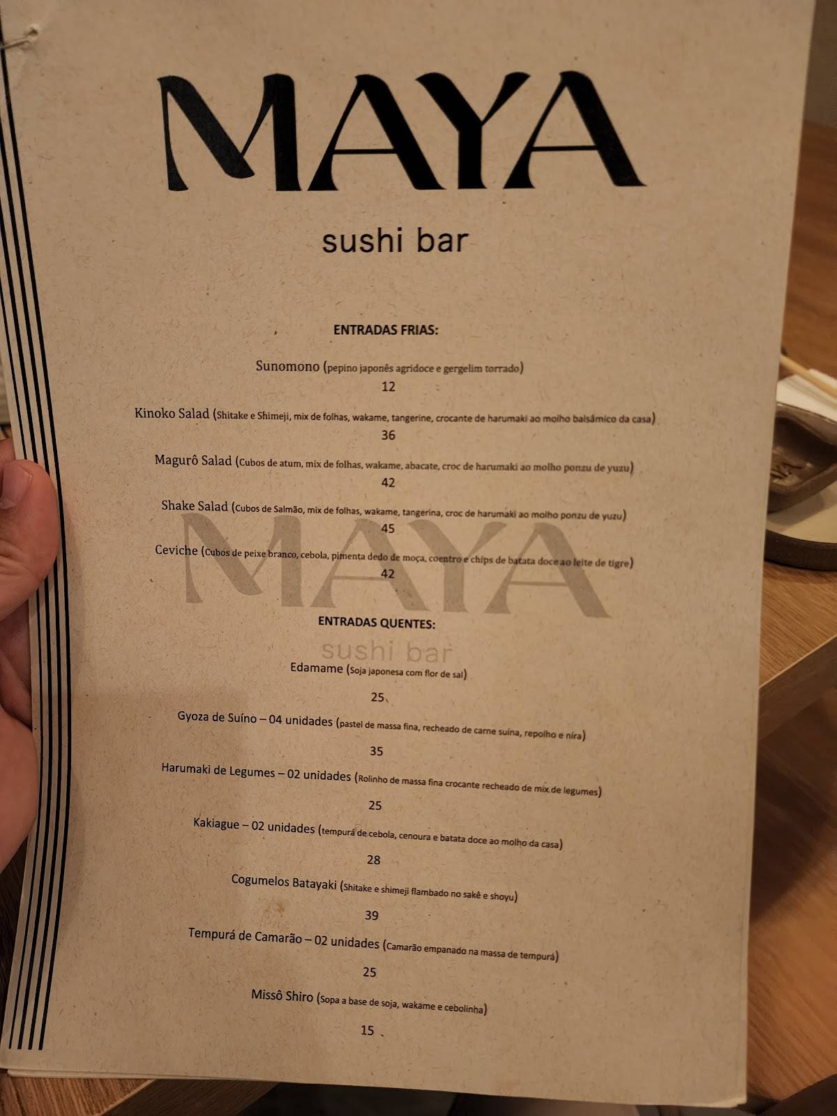 Maya Sushi Bar cardápio