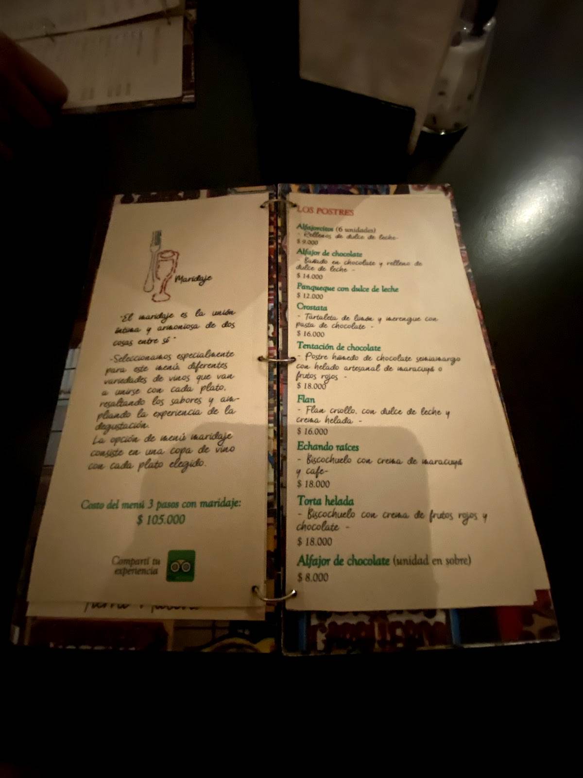 Menu at Restaurante Malevo, Medellín