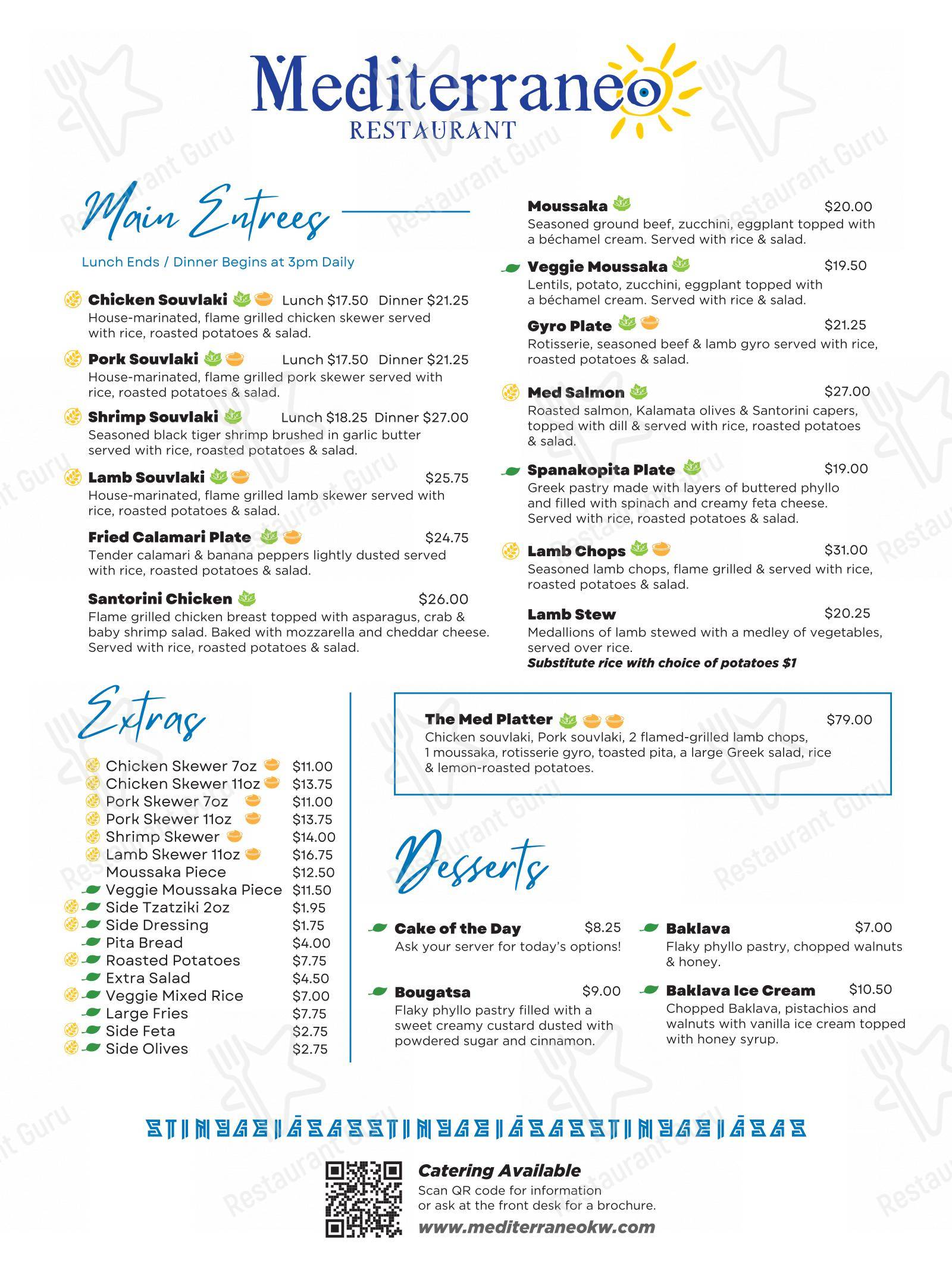 Menu pour Mediterraneo Greek Family Restaurant - Menu