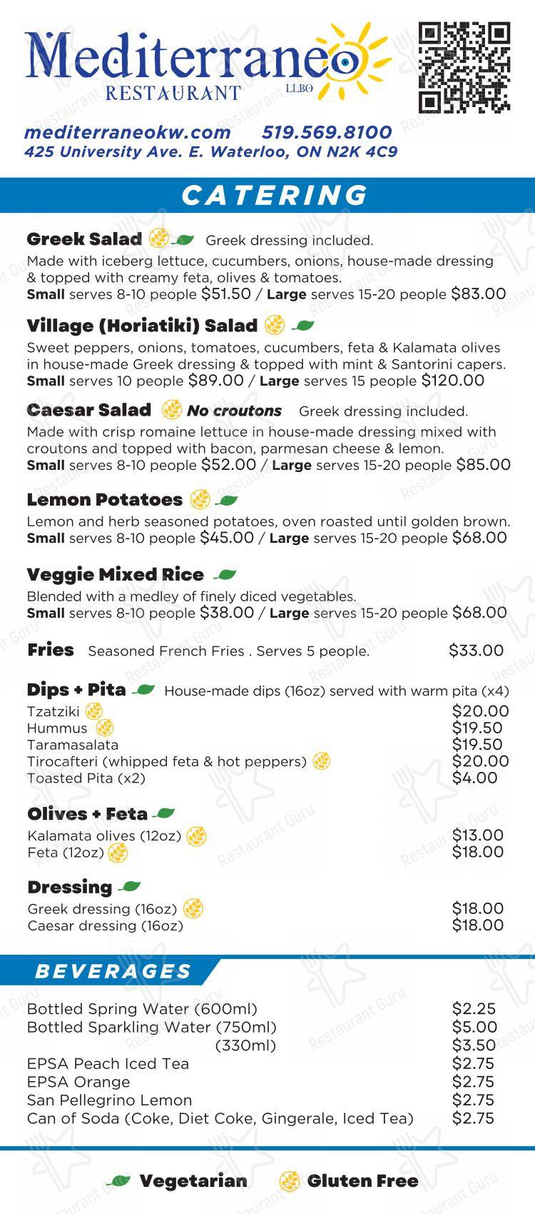Mediterraneo Greek Family Restaurant dans Waterloo - 菜单