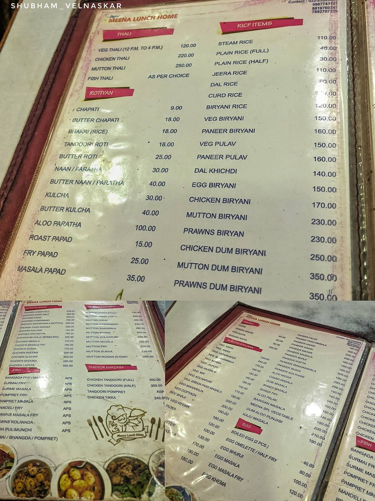 Meena Lunch Home menu