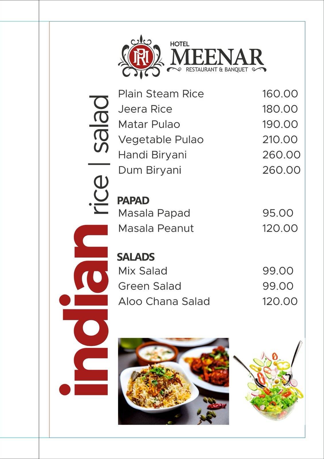 Meenar Hotel, Restaurant & Banquet menu