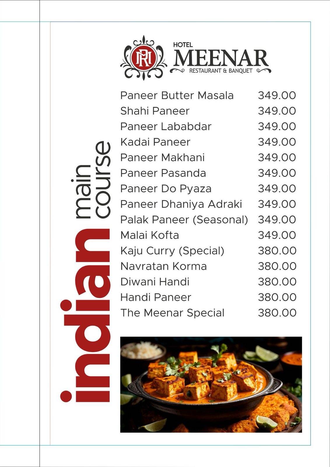 Meenar Hotel, Restaurant & Banquet menu