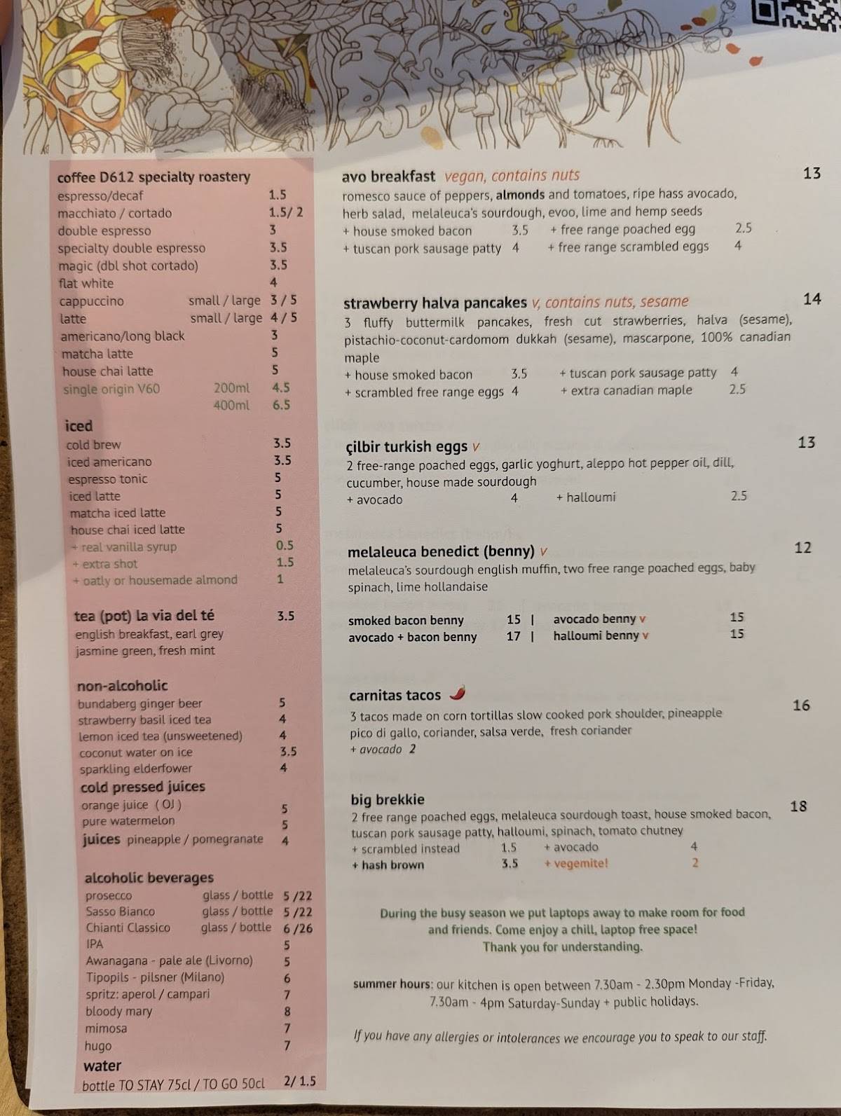 Menu di Melaleuca pasticceria e bistrò 