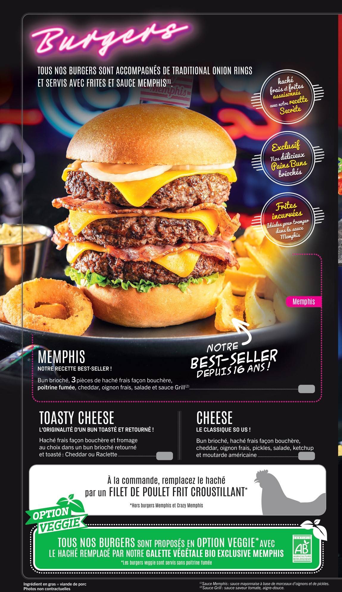 Menu de Memphis - Restaurant Diner