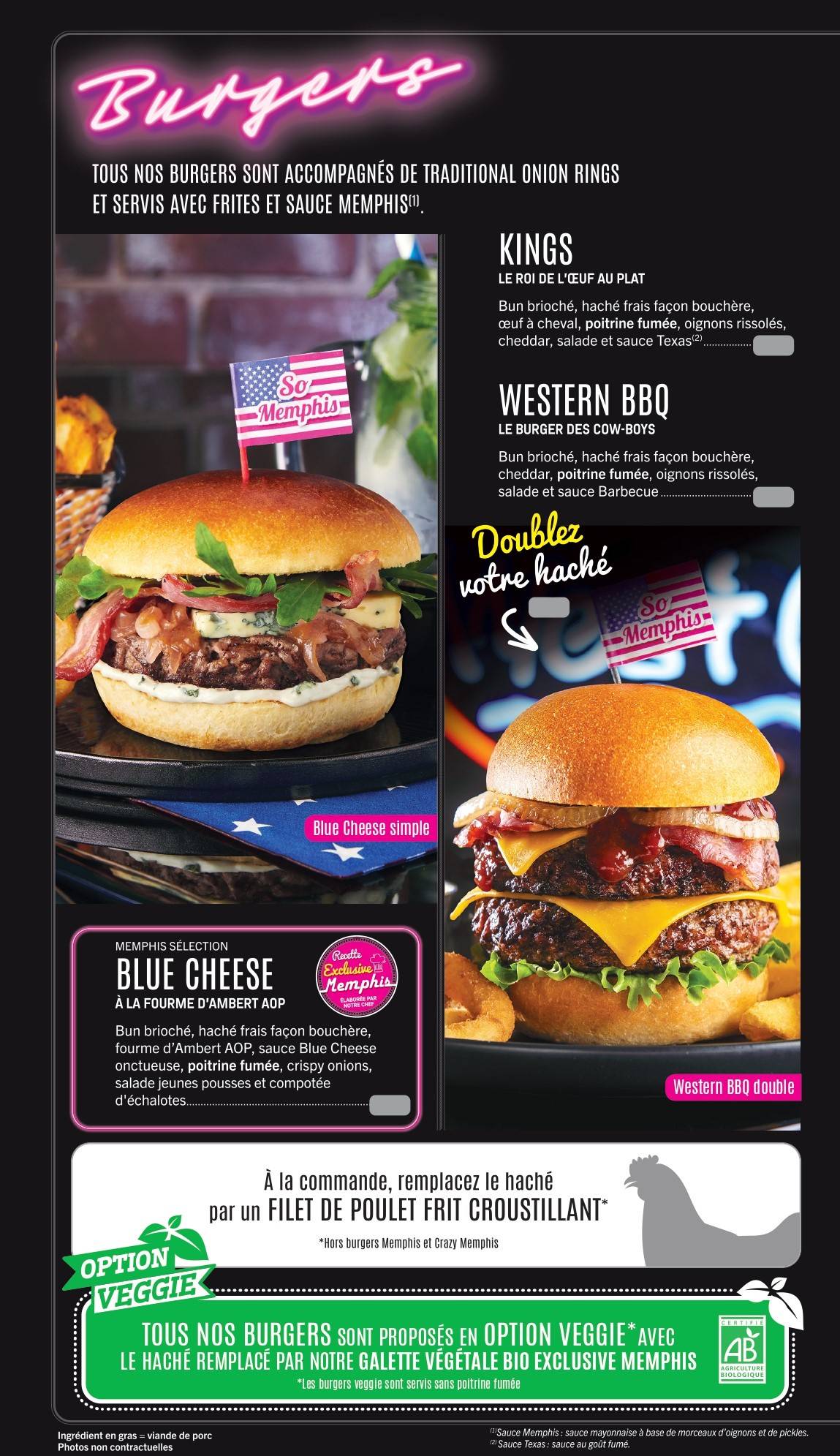 Menu de Memphis - Restaurant Diner