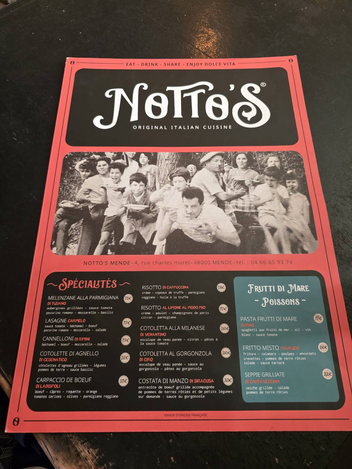 Menu de Notto’s