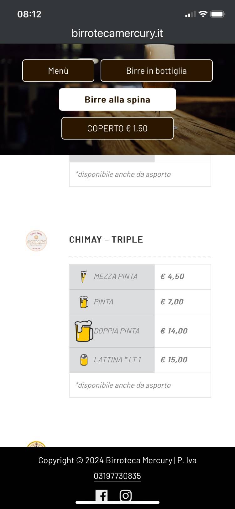 Menu di Birroteca Mercury 