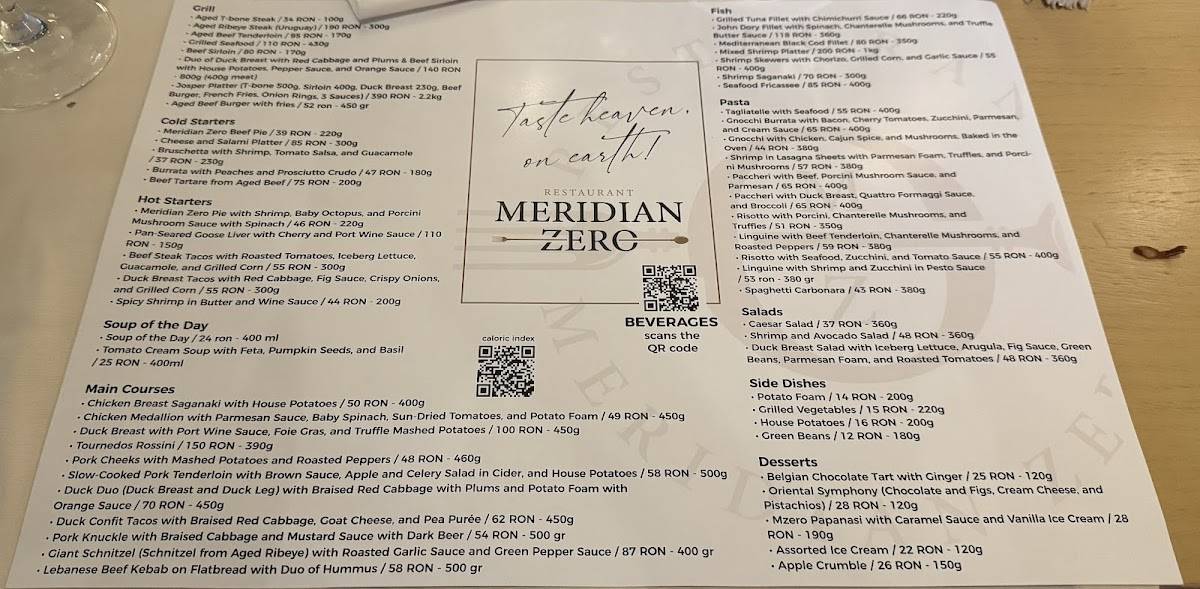 Menu de Meridian Zero