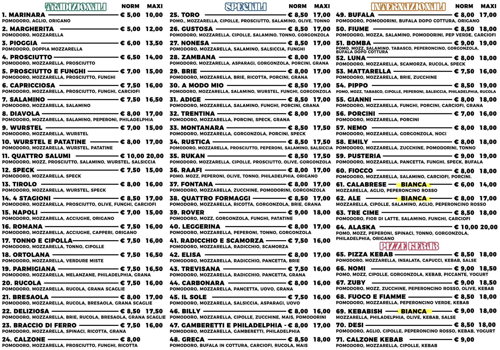 Menu di Mero Pizza Kebab 
