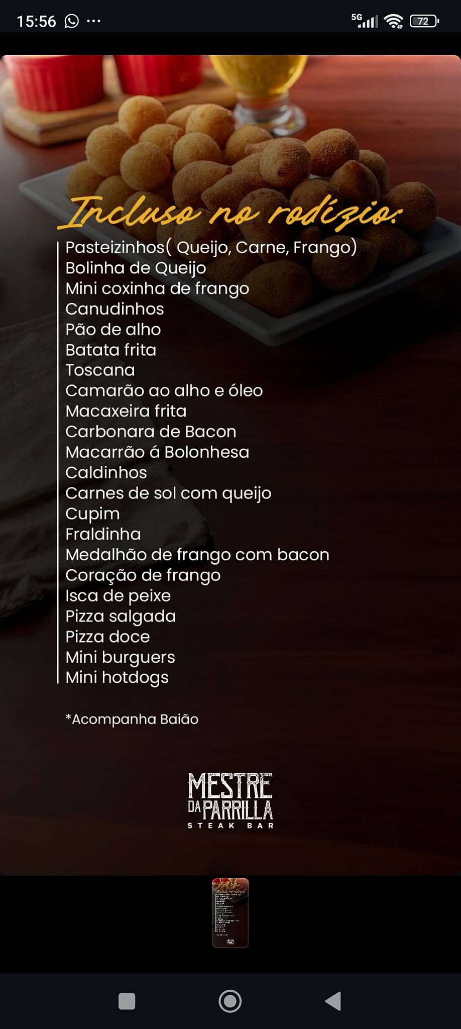 Mestre da Parrilla cardápio