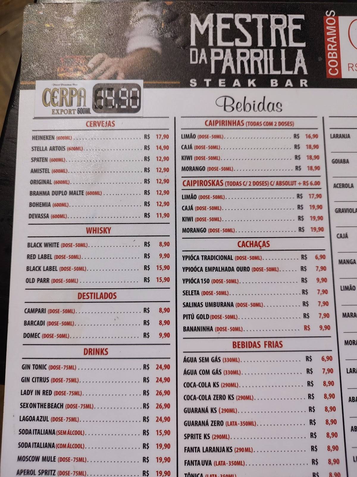 Mestre da Parrilla cardápio