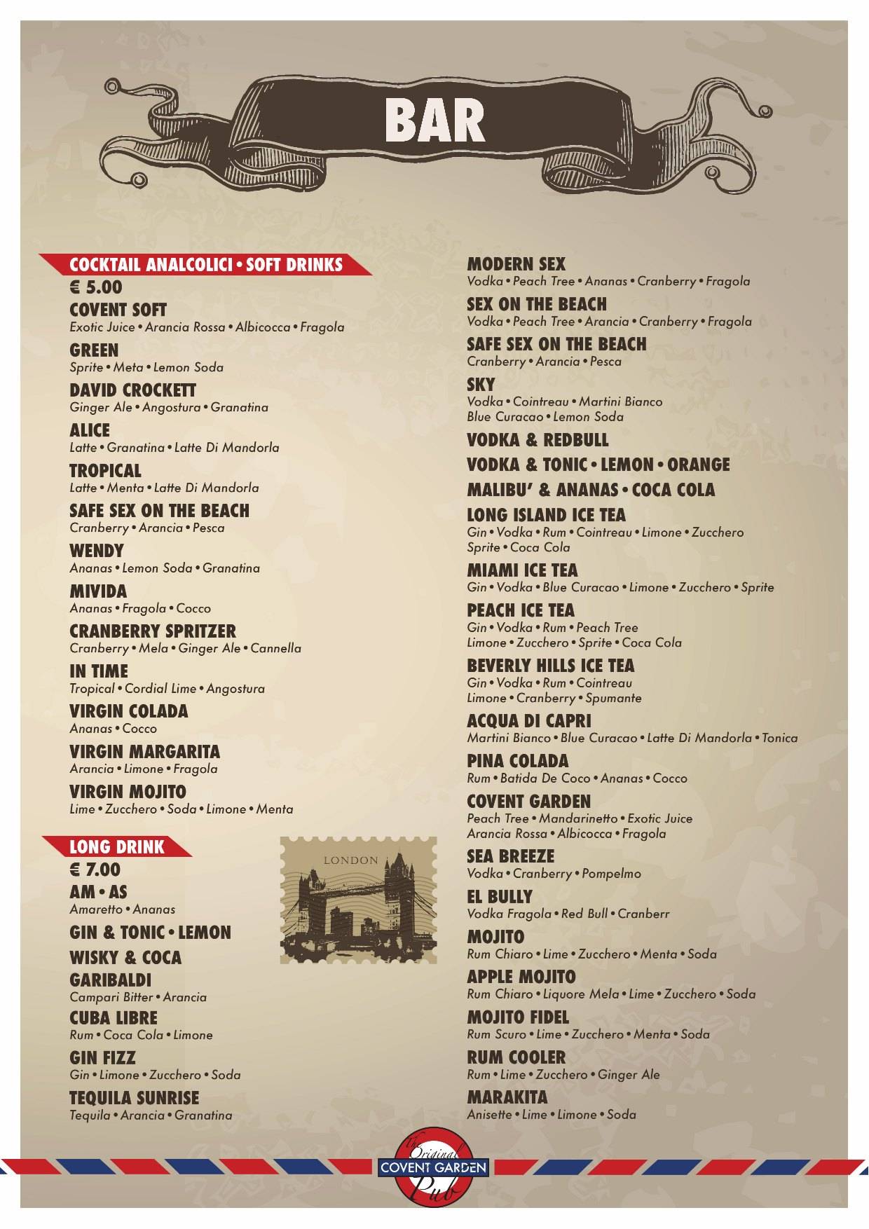 Menu di Covent Garden Pub 