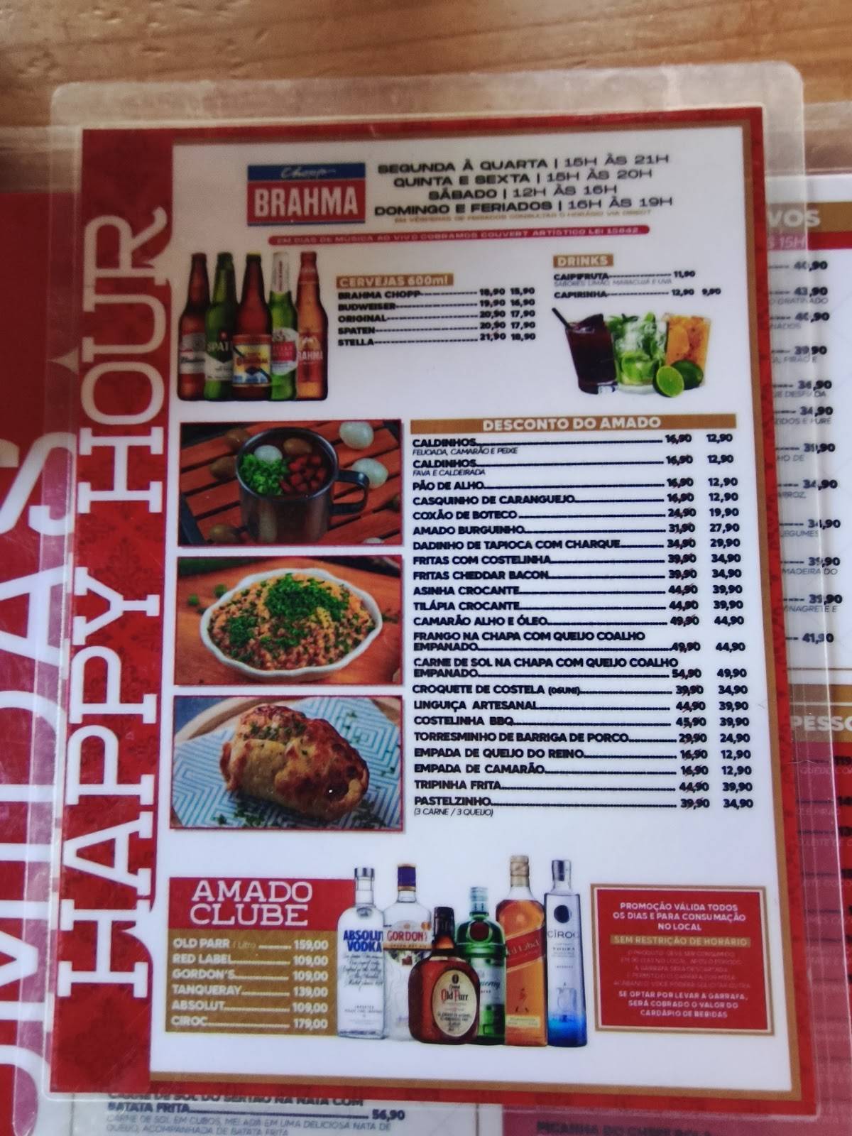 Meu Amado botequim cardápio