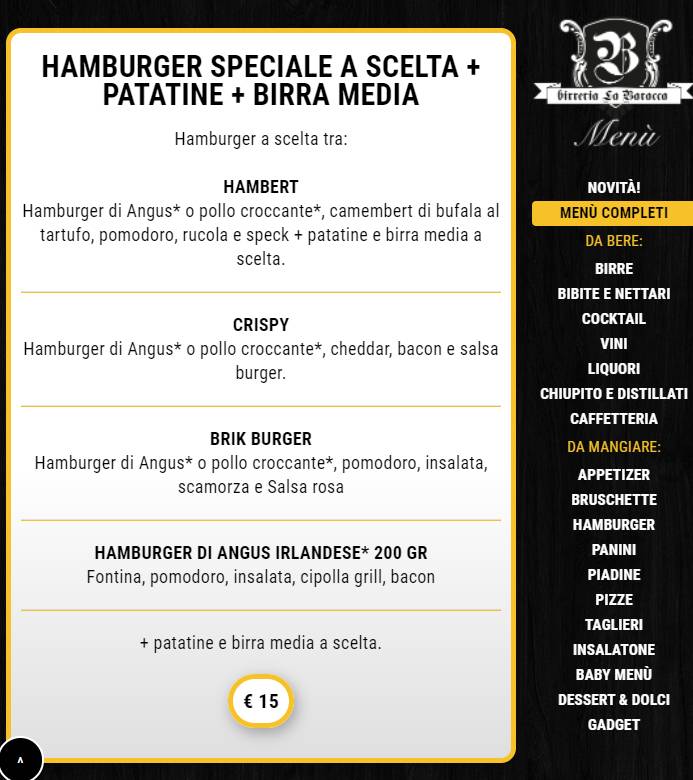 Menu di La Baracca 