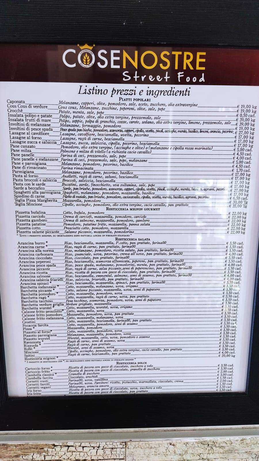 Menu di Cose Nostre 