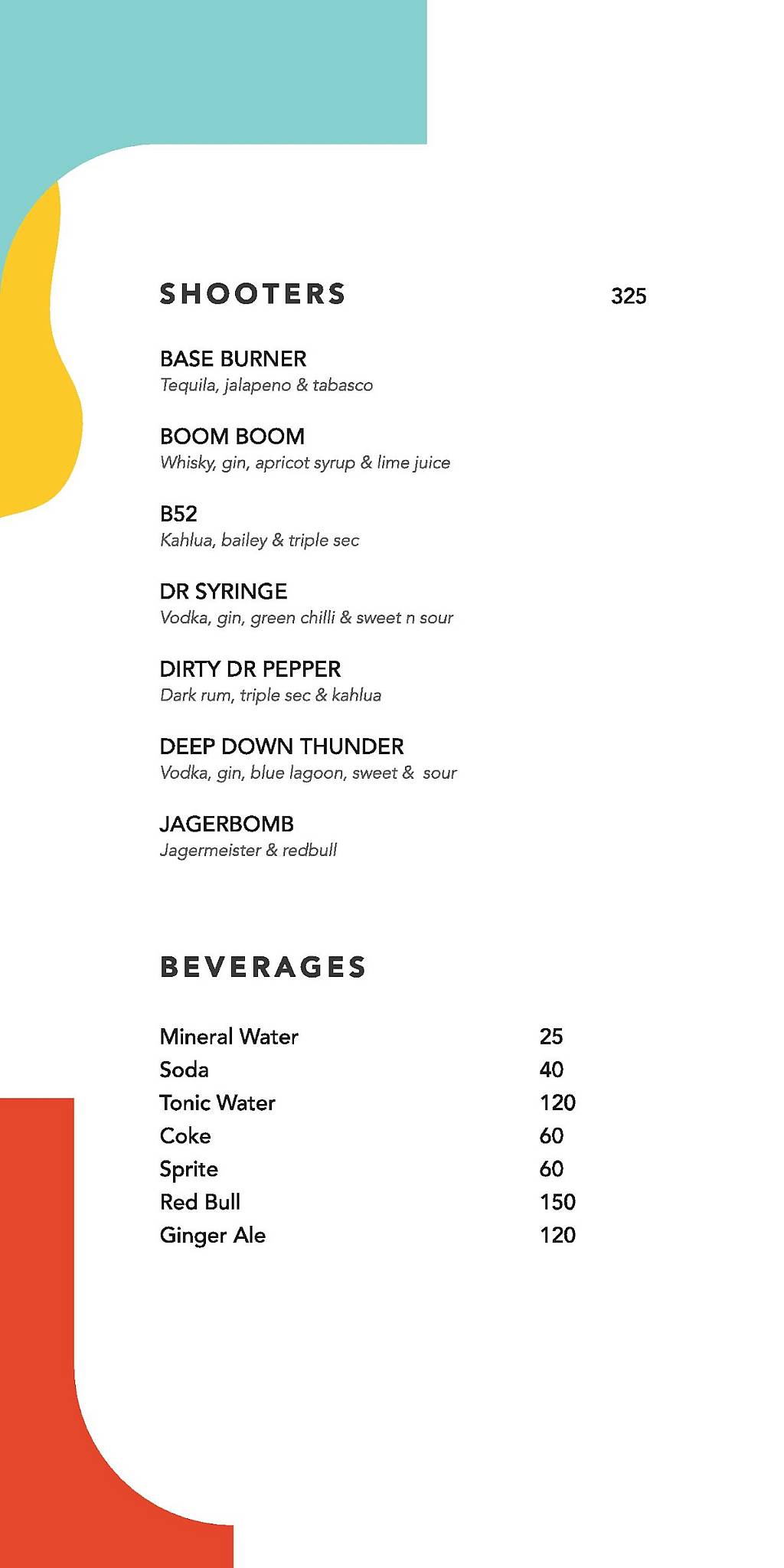 Millennials menu