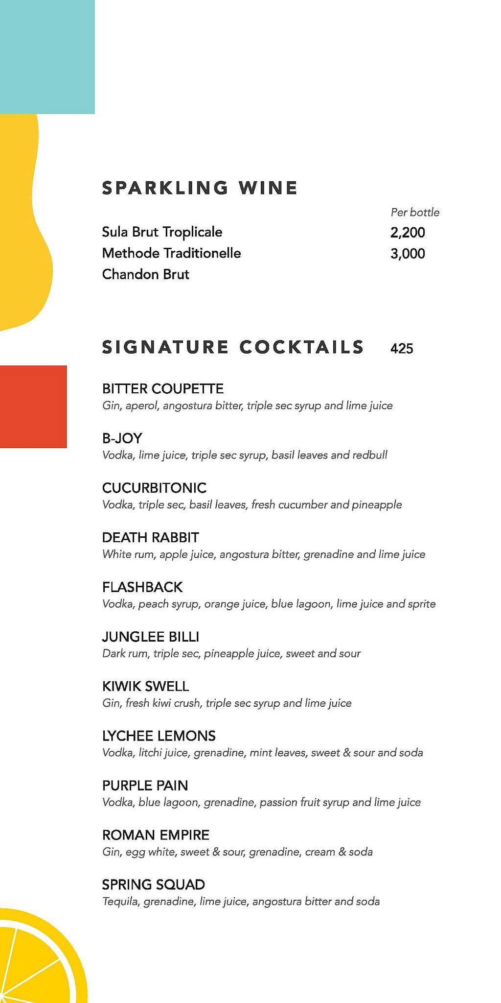 Millennials menu