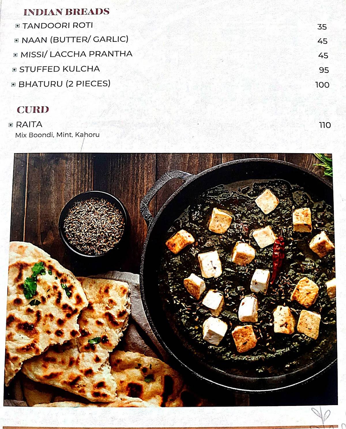 Millets Beed menu
