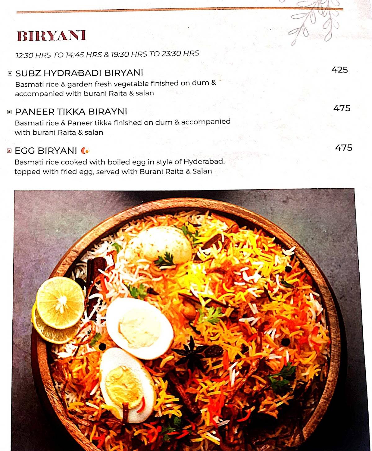 Millets Beed menu