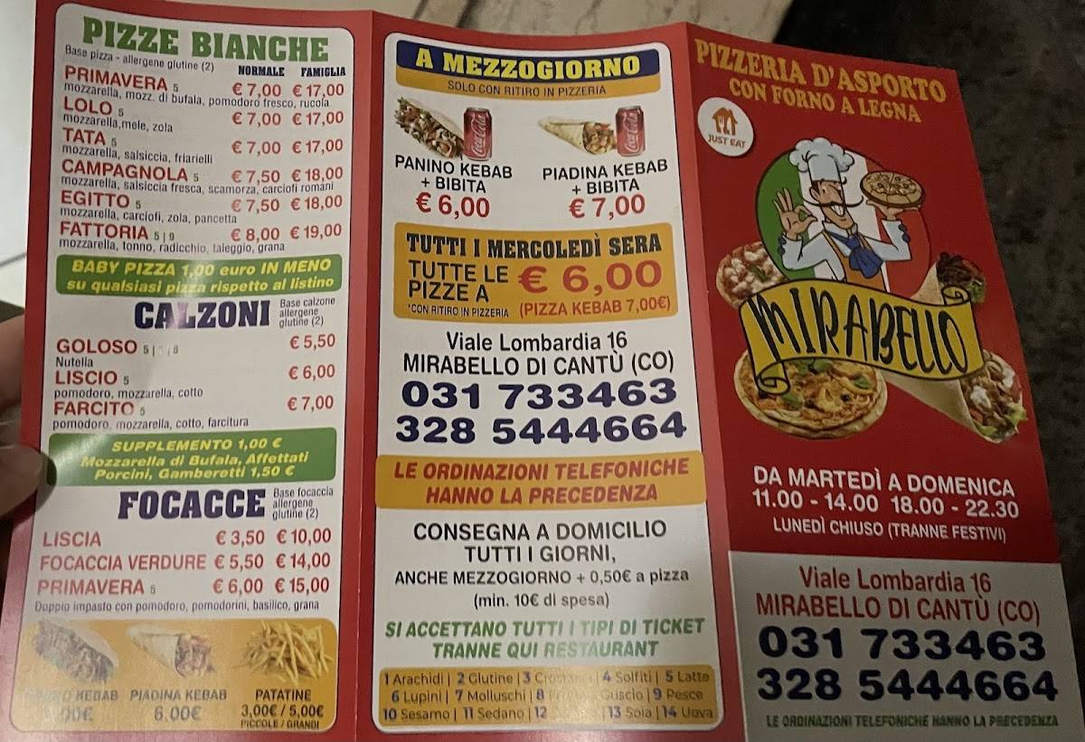 Menu di Mirabello - pizzeria d'asporto 