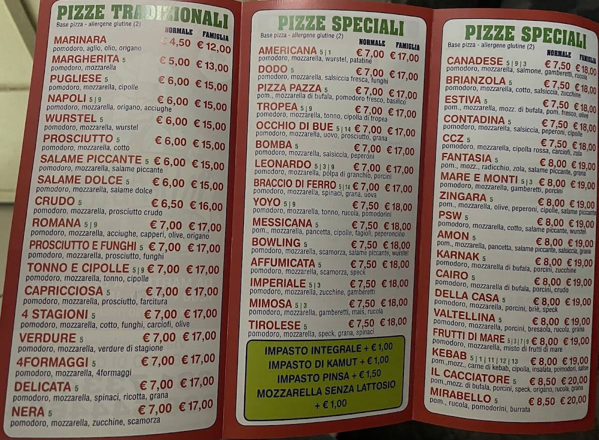 Menu di Mirabello - pizzeria d'asporto 