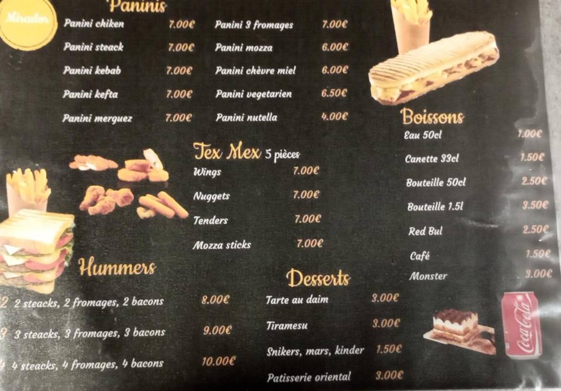 Menu de Mirador Snack Kebab