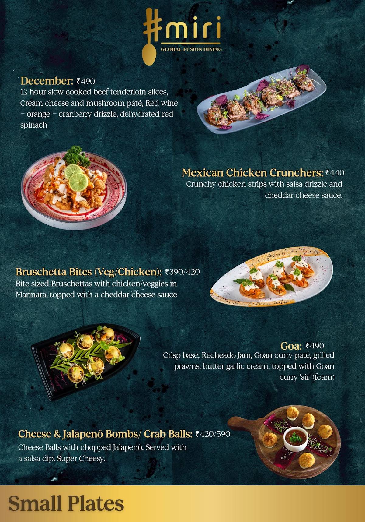 Miri Global Fusion Dining Miramar, Panjim menu