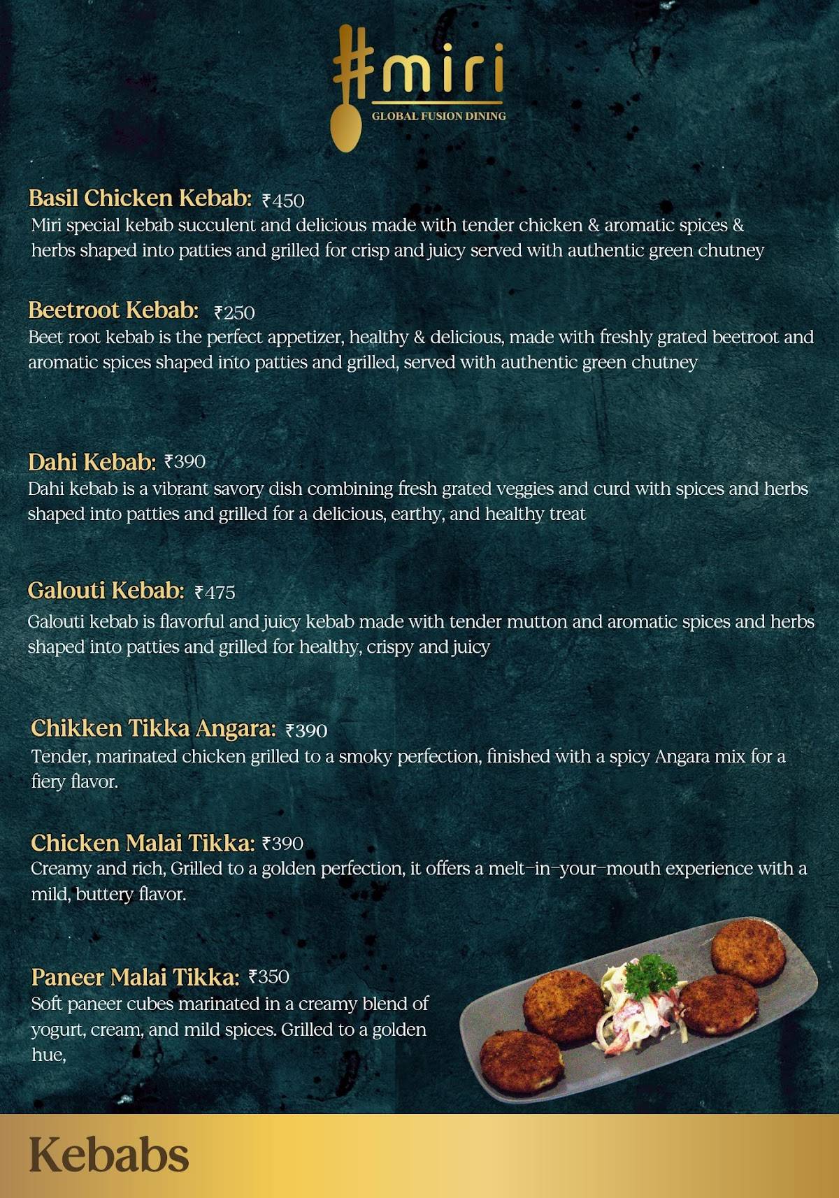 Miri Global Fusion Dining Miramar, Panjim menu
