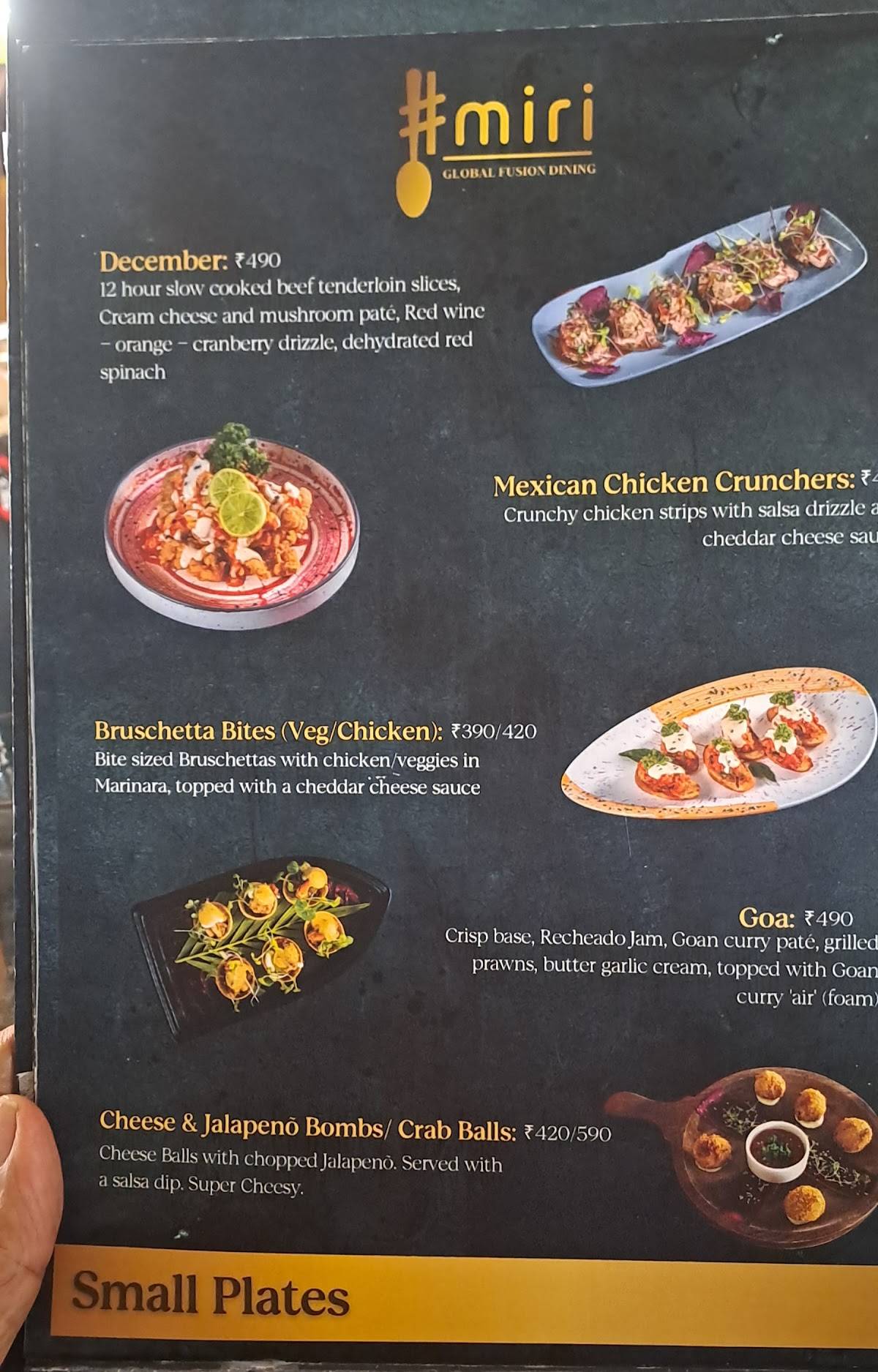 Miri Global Fusion Dining Miramar, Panjim menu