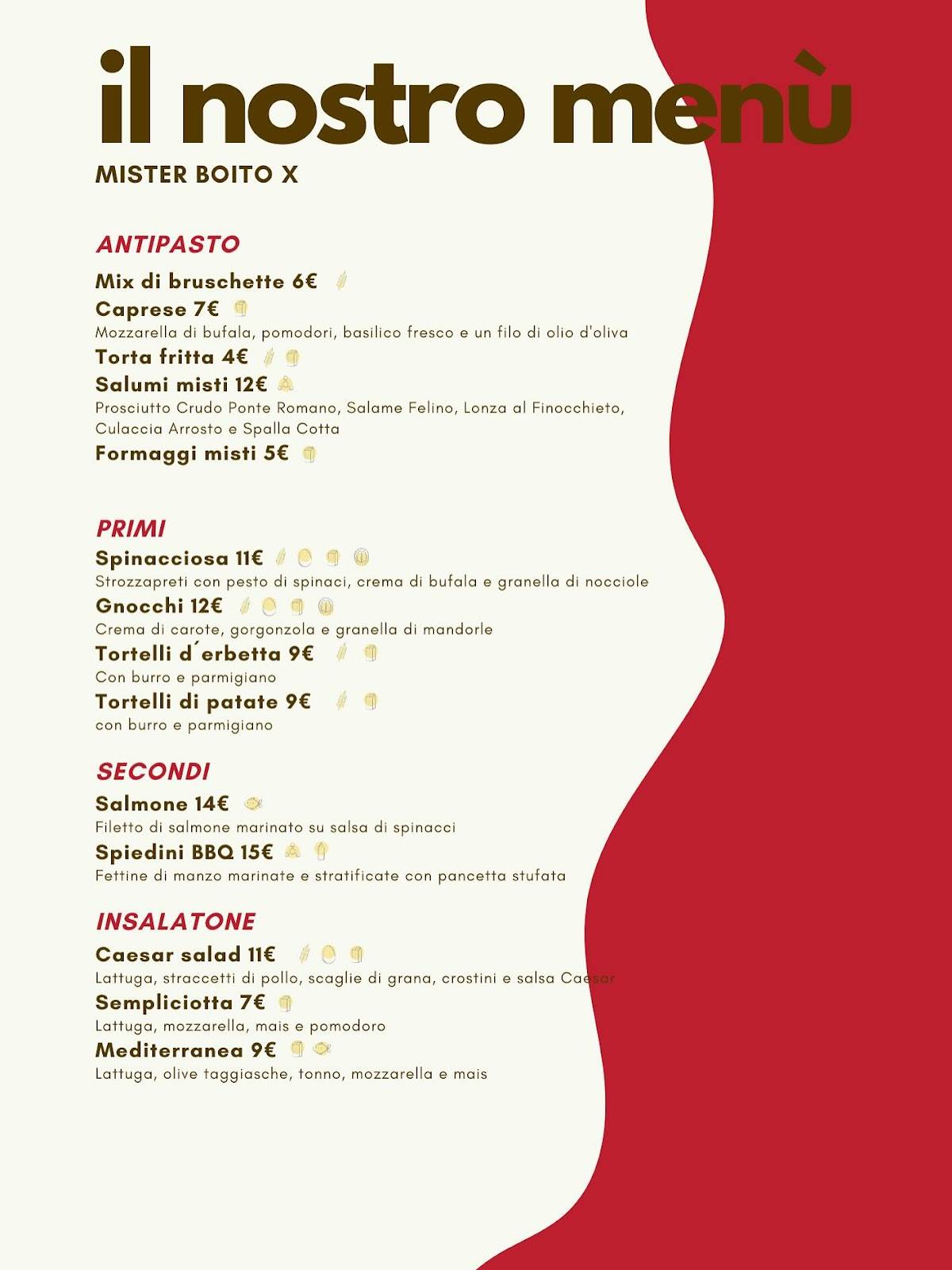 Menu di MisterBoito X Bar Parma 