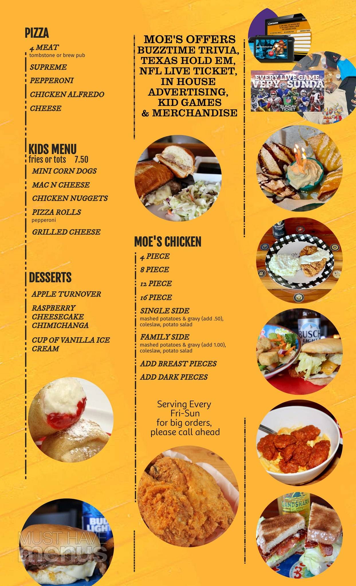 Menu at Moe's Bar and Grill, New Underwood