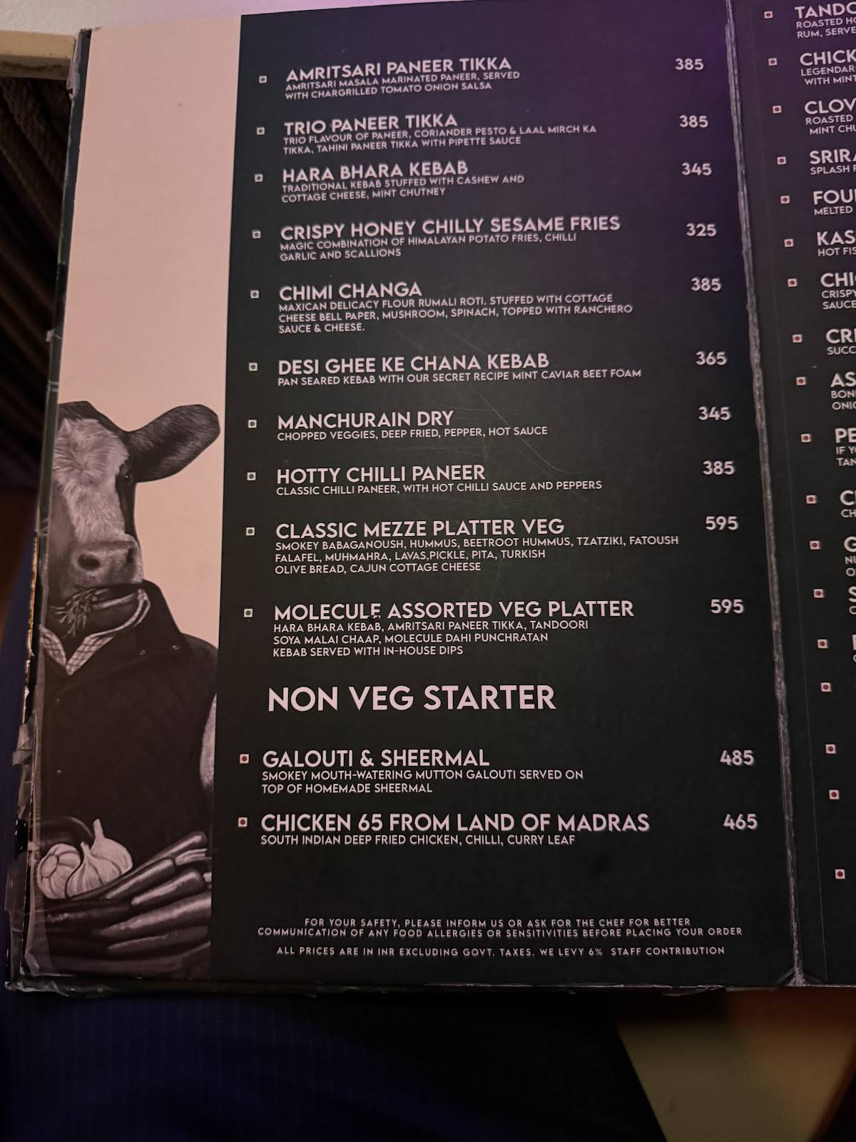 Molecule Air Bar Kitchen menu