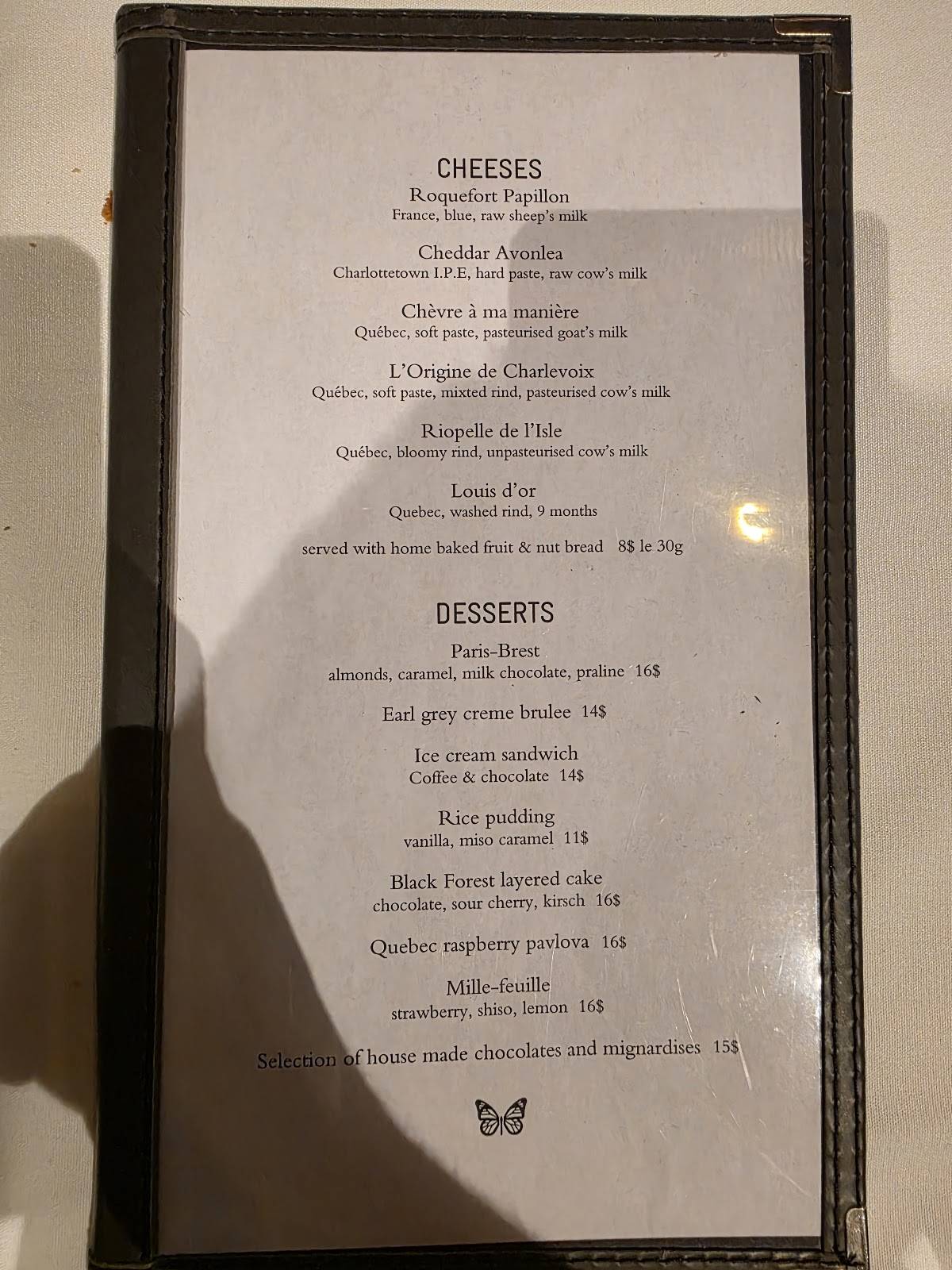 Menu de Monarque