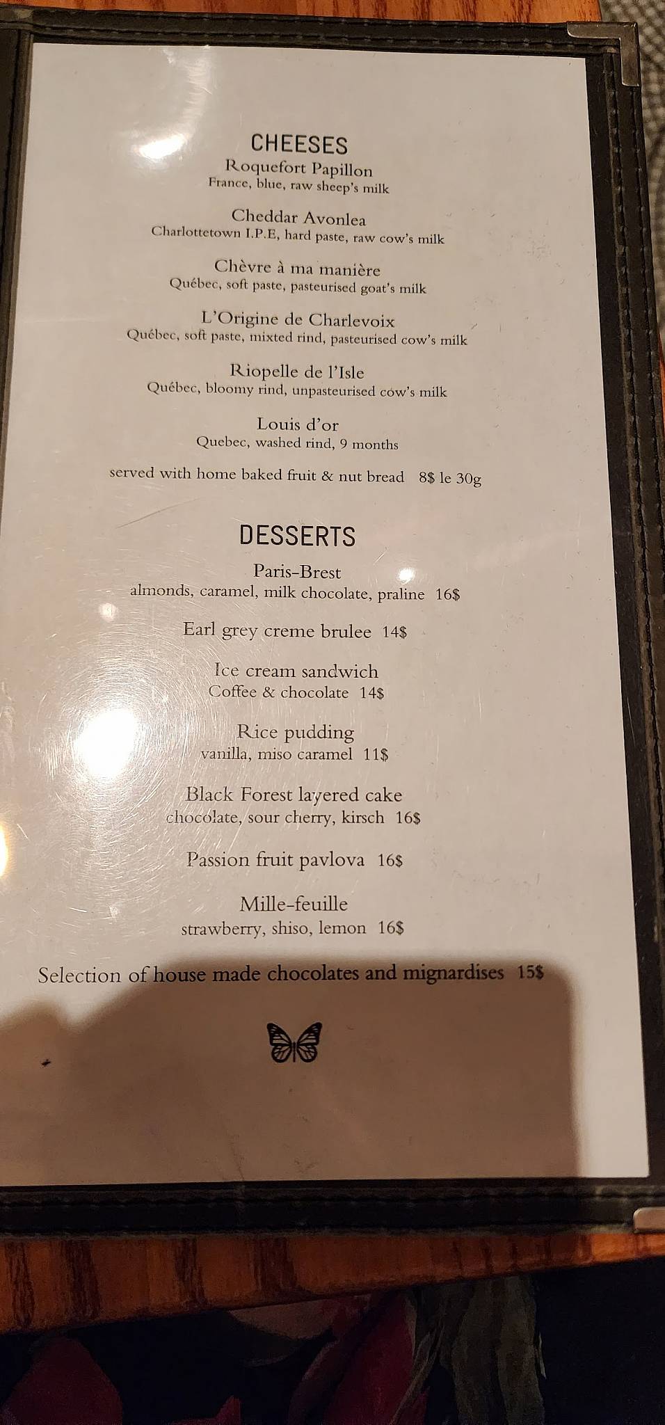 Menu de Monarque