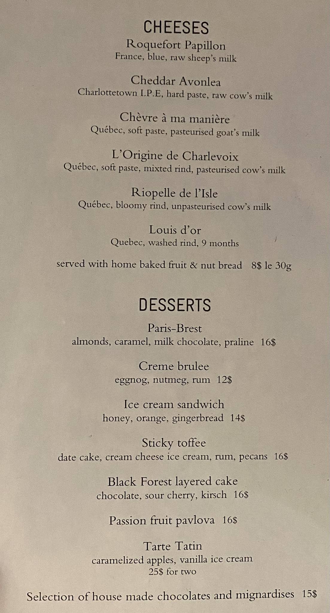 Menu de Monarque