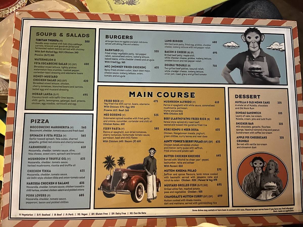 Monkey Bar menu