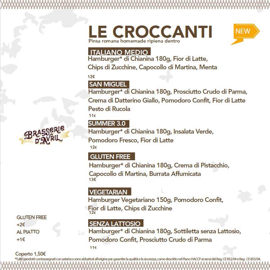 Menu di Brasserie d'Avril 