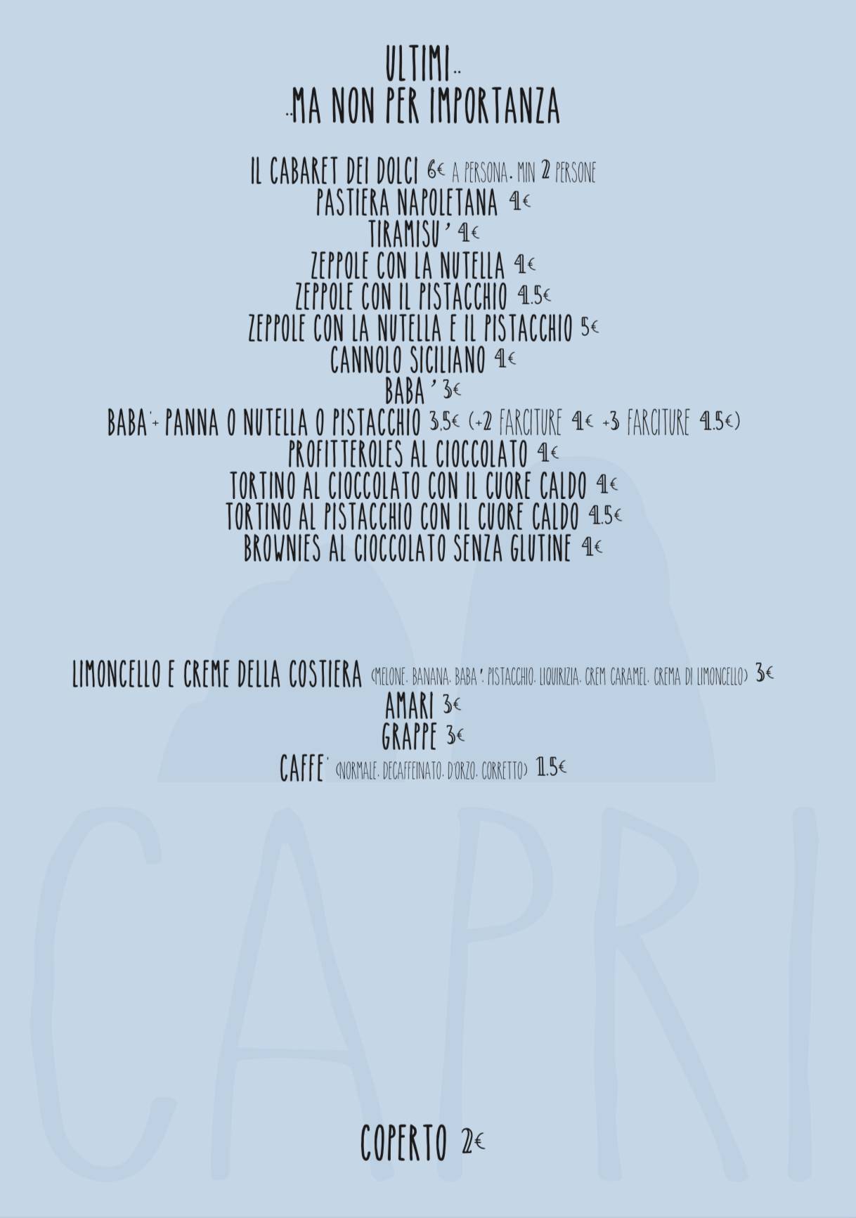 Menu di Ristorante Pizzeria Capri 