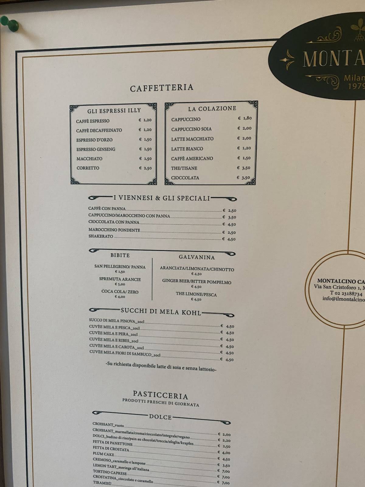 Menu di Montalcino Caffè 