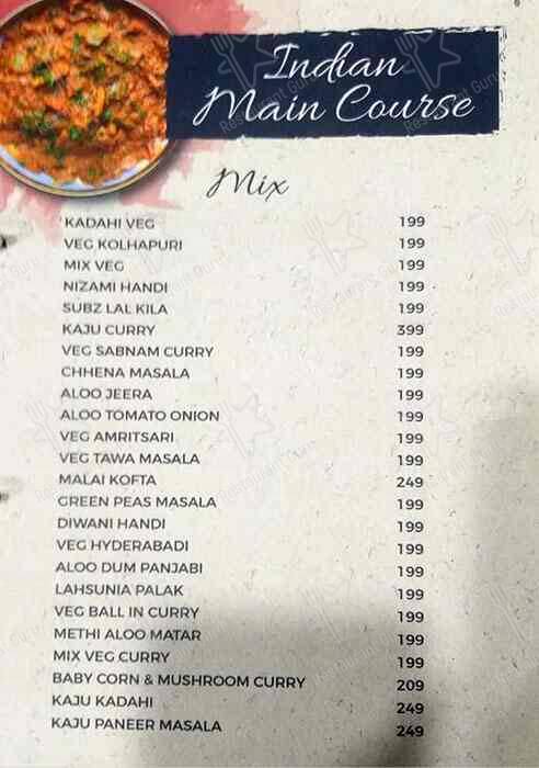 Moontown Lounge menu
