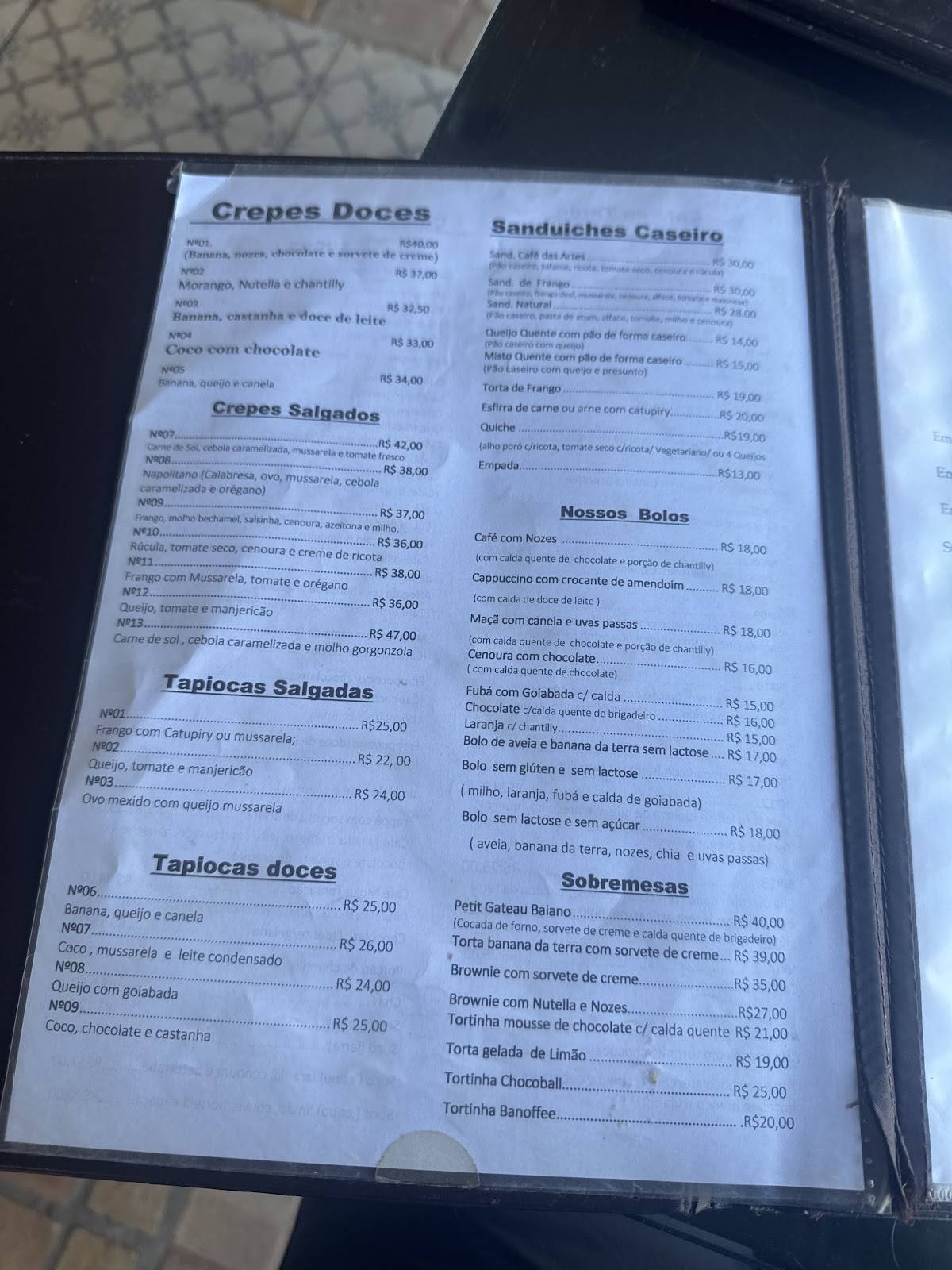 Café das Artes cardápio