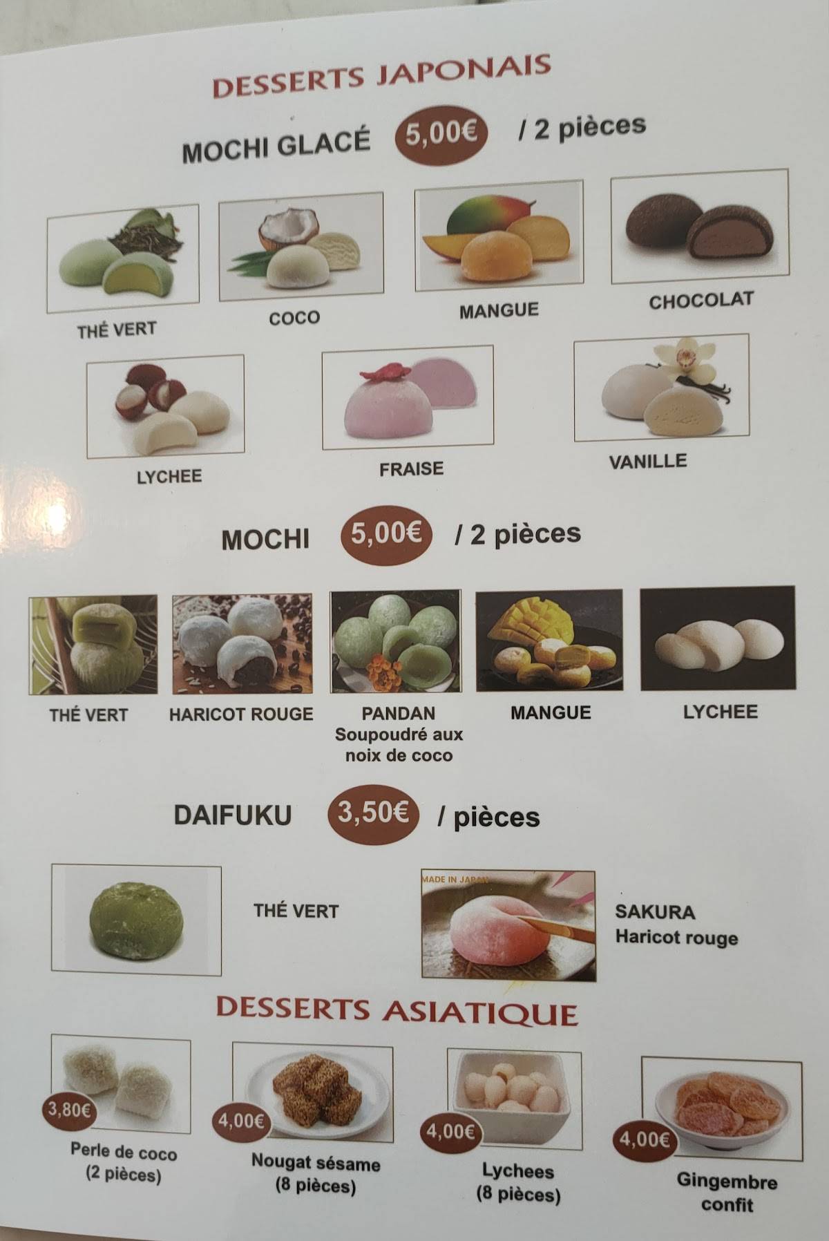 Menu de Moshimo