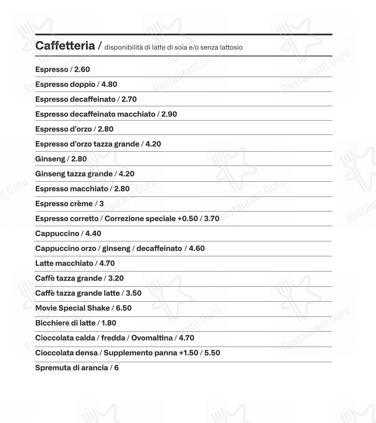 Menu di Movie Restaurant & Lounge - Основное меню
