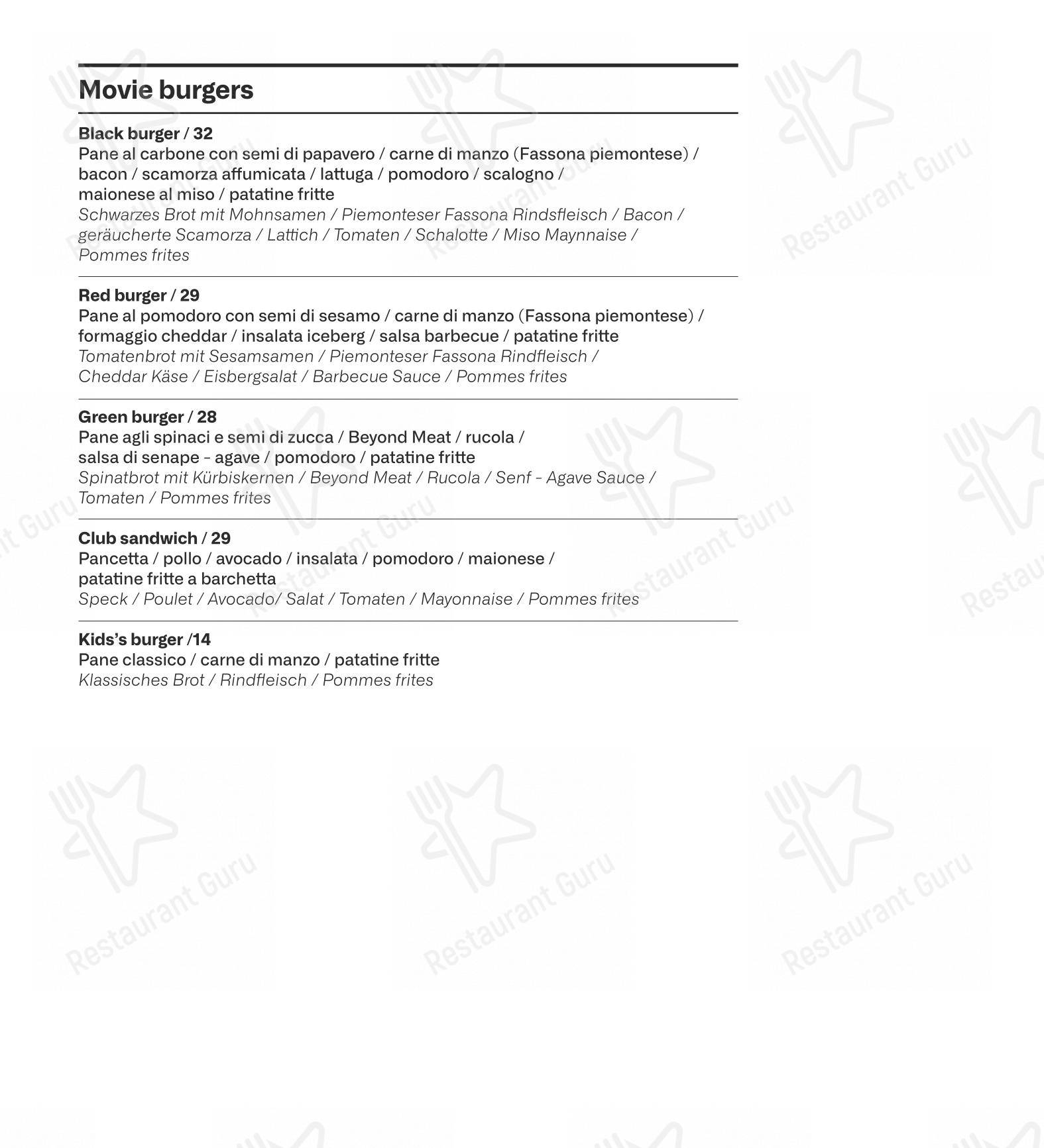 Movie Restaurant & Lounge in Locarno - Menu bar
