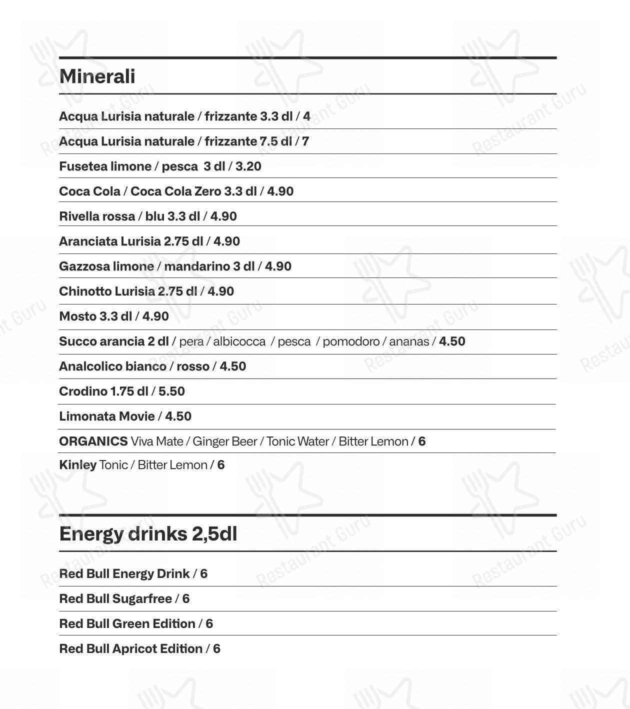 Menu di Movie Restaurant & Lounge - Основное меню