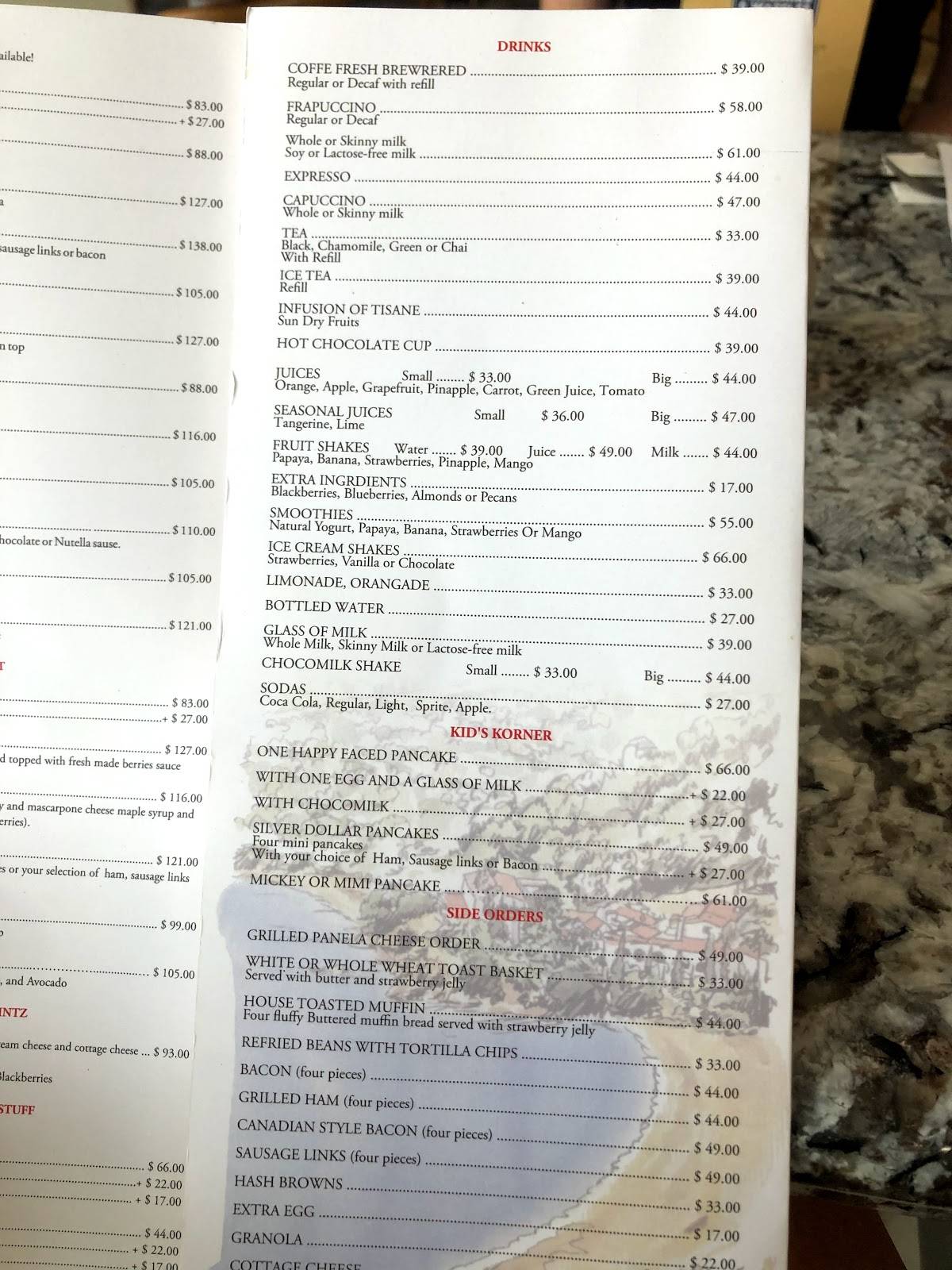 Menu at Mr. Cream Pancakes & Waffles restaurant, Puerto Vallarta