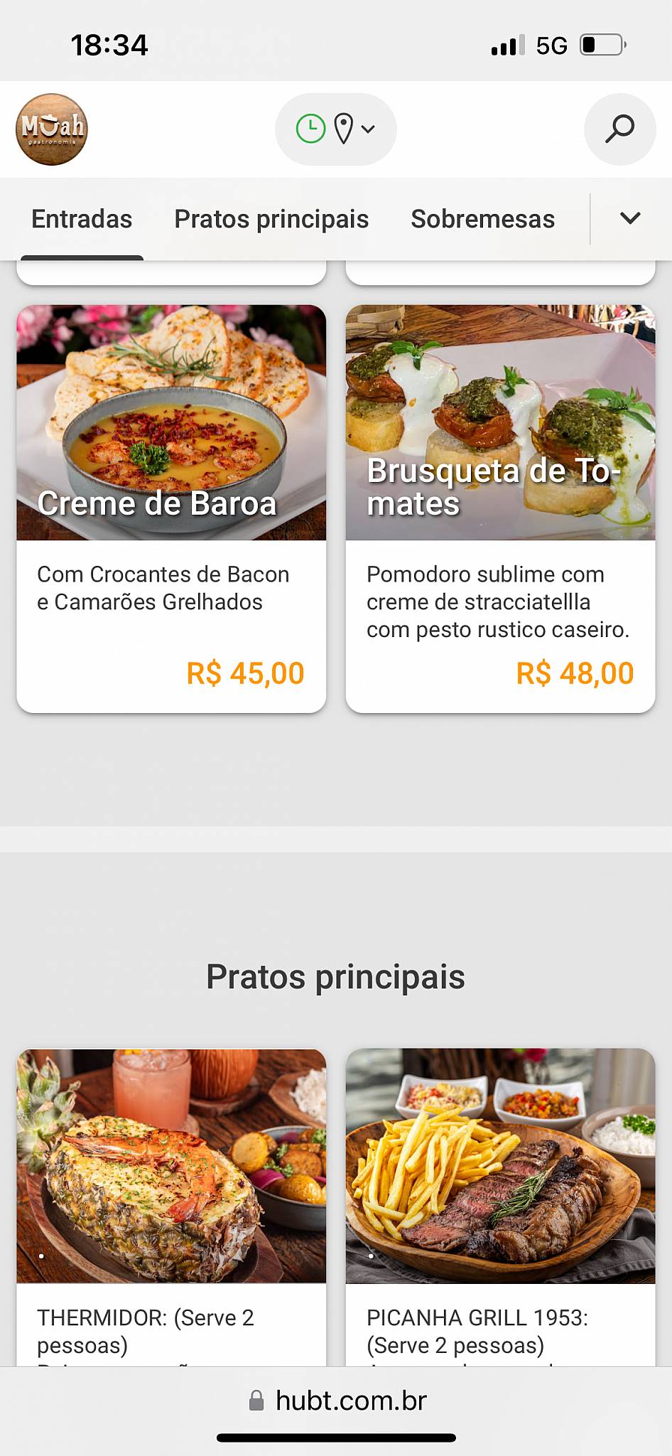 Muah Gastronomia cardápio